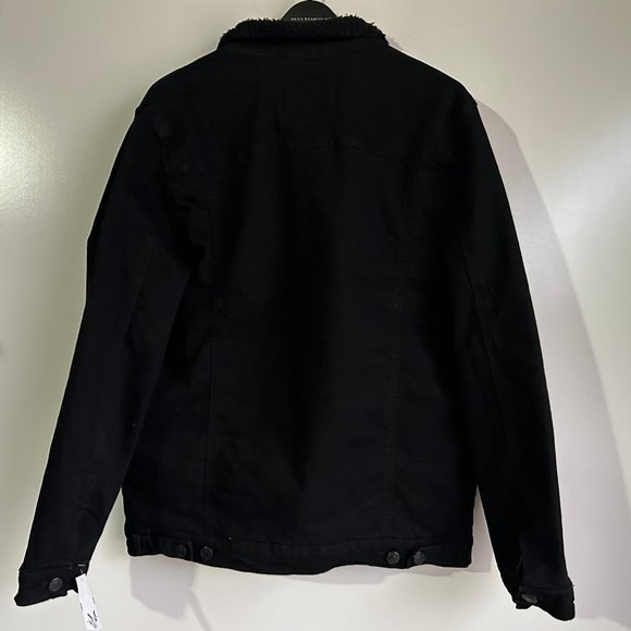 NWT MICHAEL STRAHAN Collection Black Sherpa Lined Jean Jacket Size Large - Picture 3 of 7